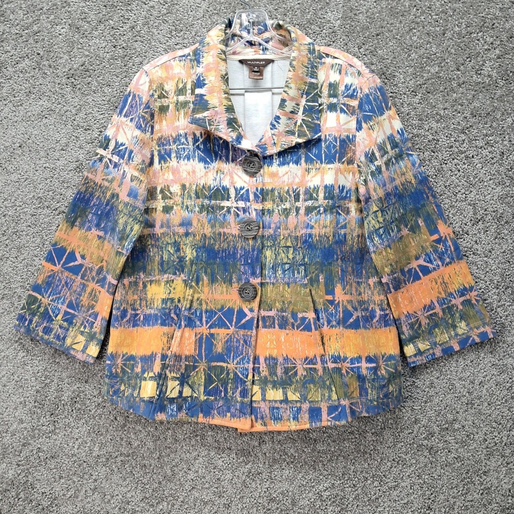 Multiples Womens Blue Orange Abstract Print Button Front Jacket Size M‎ Cotton